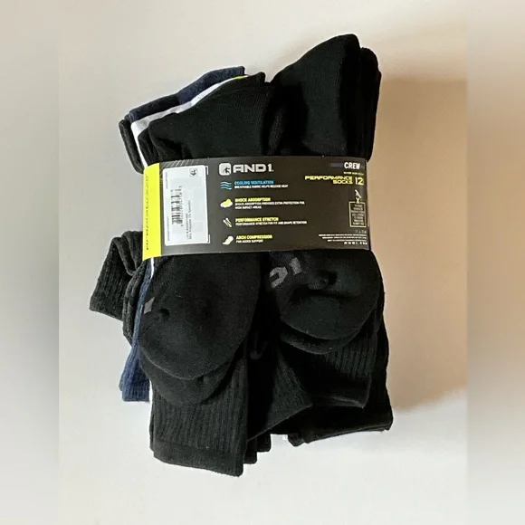 AND1 Men’s cushion crew socks - Picture 2 of 6